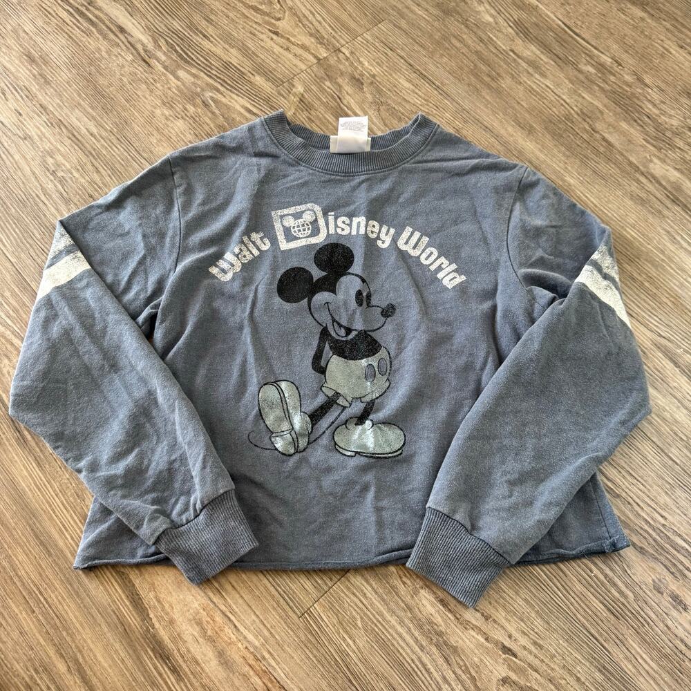 Walt Disney World Mickey Mouse Metallic Sweatshirt Cropped Long Sleeve size XS